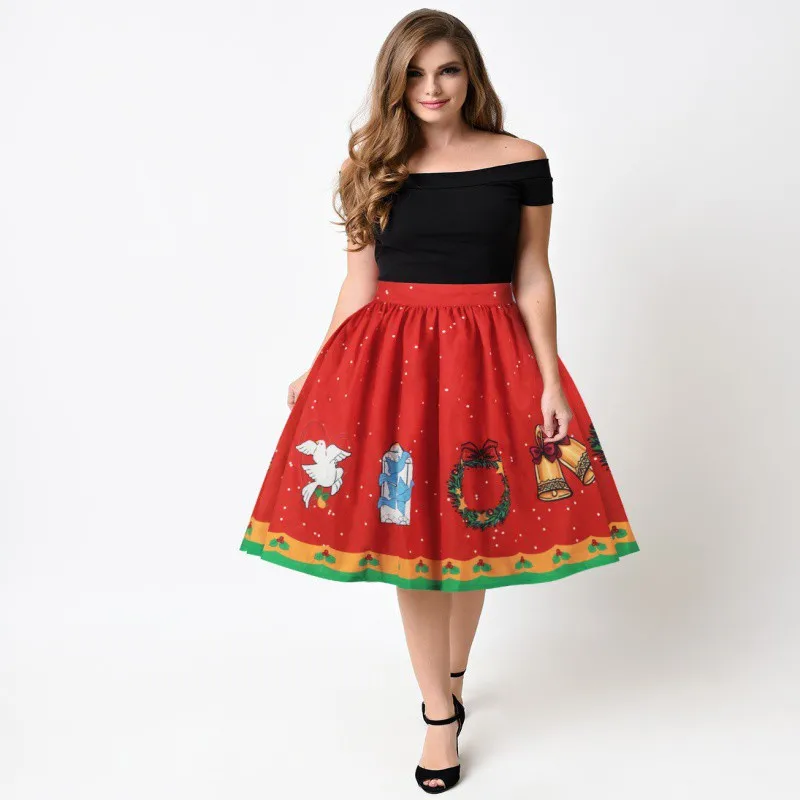 Christmas Decoration Pattern Vintage Skirt Women High Waist Party Skirt Christmas Skirts For Women