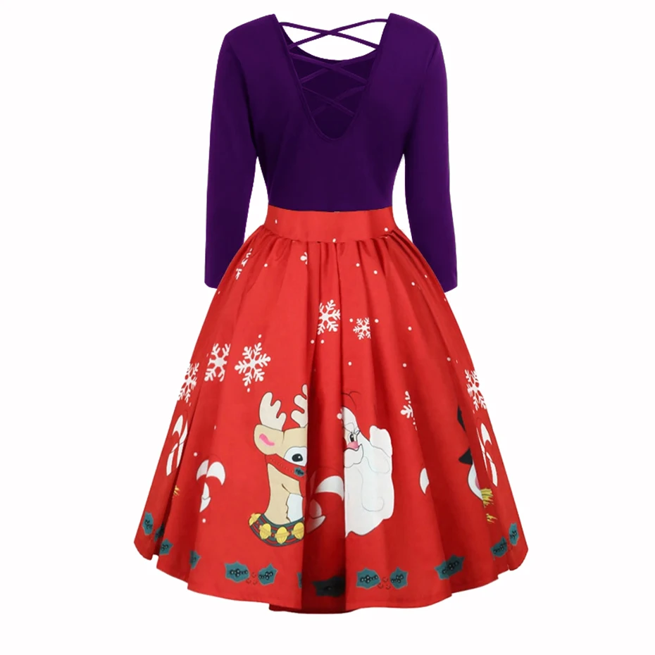 Christmas Dress Women Clothing Merry 2019 New Year Backless Print Snowflake Santa Cute Funny Autumn Winter Clothes 4XL Dresses (1)