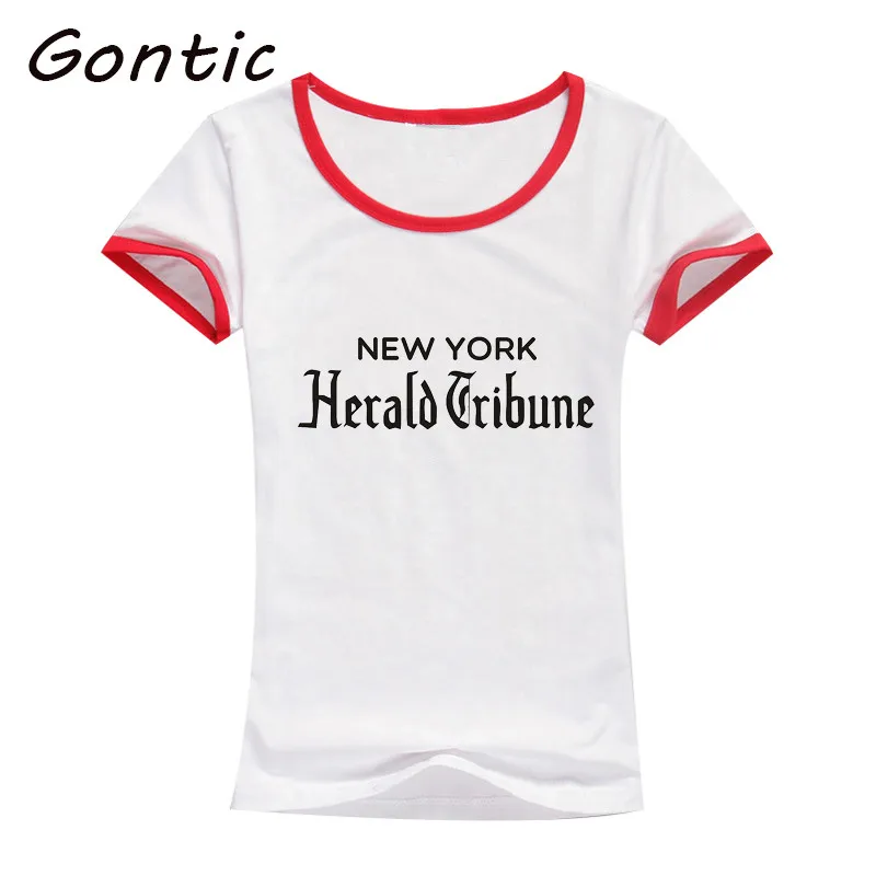 

New York Herald Tribune T-shirts Women Harajuku Ulzzang Tumblr Kawaii Femme T shirt Casual Tops Tee Vintage Womens Clothes