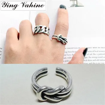 

ying Vahine 925 Sterling Silver Vintage Thai Silver Thick Ties Rings for Women bijoux en argent 925