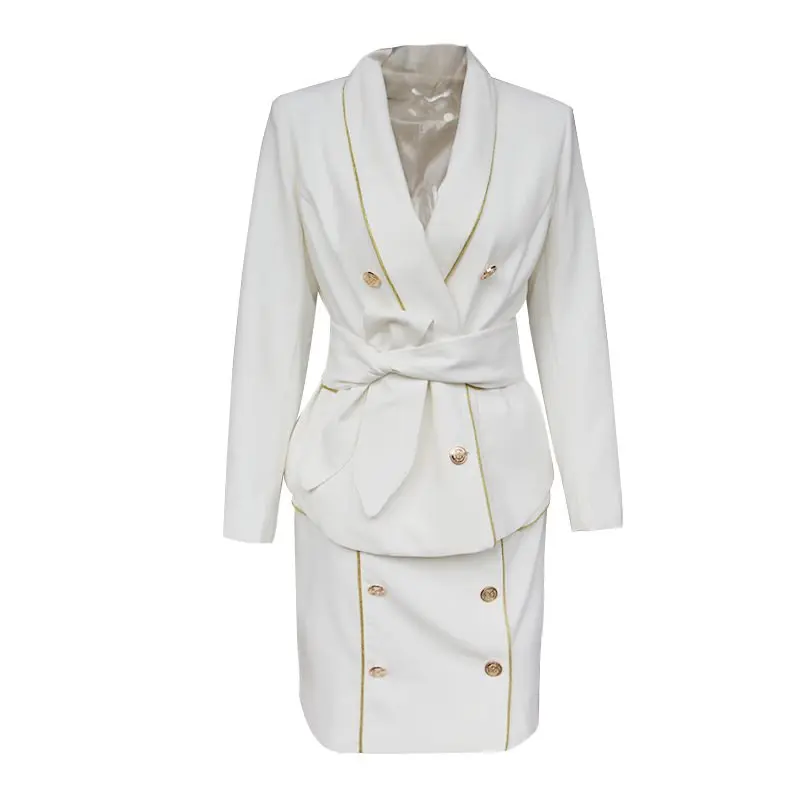 European American Women Autumn Spring OL Skirt Suits Slim Blazer Straight Skirt Formal Twin Sets Quality Outfits