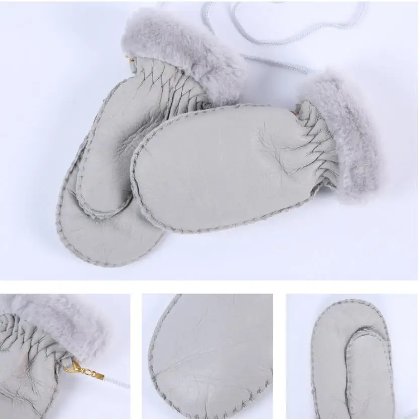 Натуральный мех овцы перчатки зимние От 1 до 5 лет дети теплые перчатки для мальчиков и девочек детские толстые варежки Открытый Hand Made