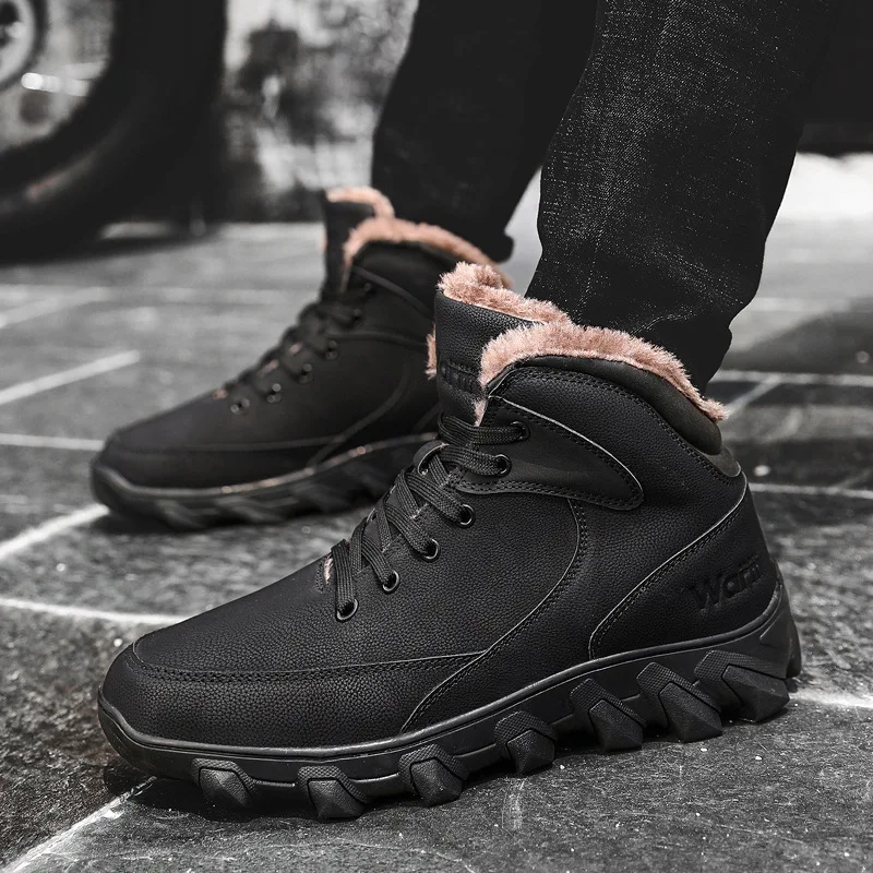 

BACKCAMEL Snow Boots Men Winter Outdoor Warm Plus Velvet Thick Large Size Cotton Shoes Waterproof Non-slip Men's Vulcanize Shoes
