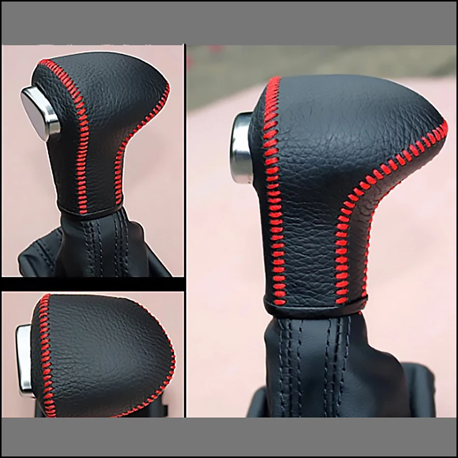 Car Accessories Gear Shift Knob Cover Case Genuine Leather Collars + String For Audi Q7 Q5 A5 A4 A7 Automatic AT 2012 2013 2014 (4)