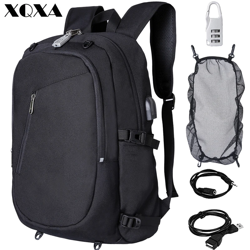 

XQXA Men's Backpack Black with Lock Anti Thief Rucksack College School Bag for Boys Ball Net Sports Backpacks sac a dos Bagpack