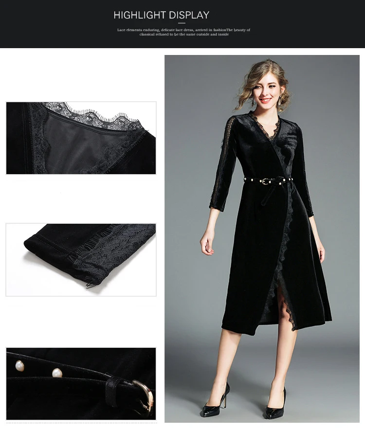 Elegant V-neck Wrap Hollow Out Sleeve Velvet Dress