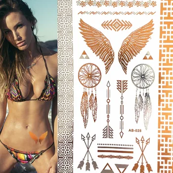 

metallic golden flash tattoos tattoo large temporary tattoo prices sticker Wing feathers jewelry sticker tattoo 10*21cm
