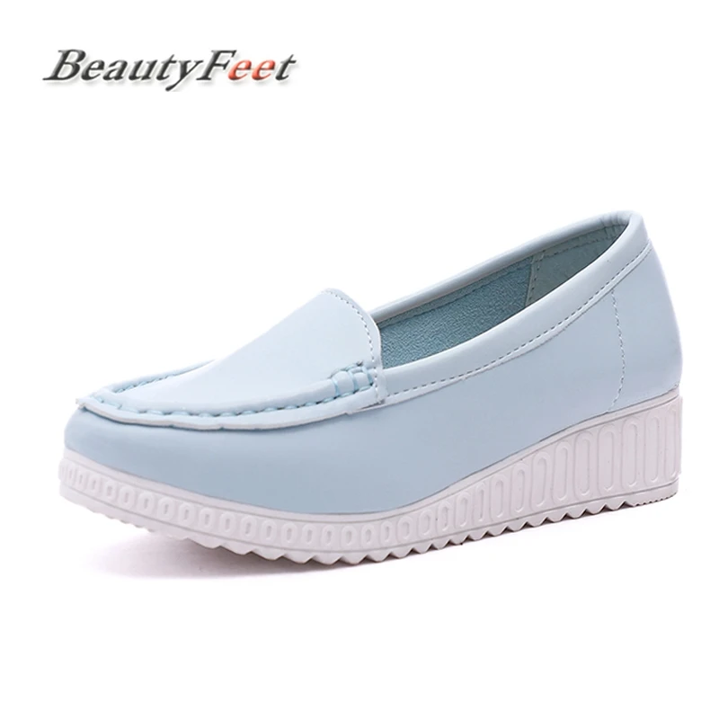 New Summr Women Shoes Flat Platform Pu Slip On Zapatos Mujer Casual Solid Blue Flats Female Shoes Chaussures Femme BeautyFeet