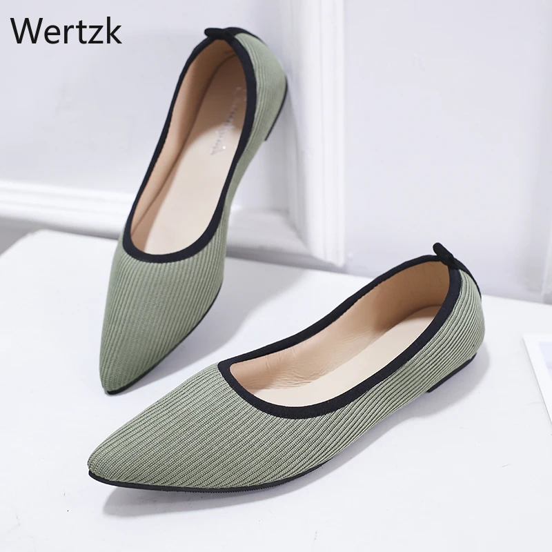

Women's Casual flats bailarinas luxury Brand Shallow Mouth Pointed Ballet Female Boat Shoes wool Knitted Maternity loafers A281