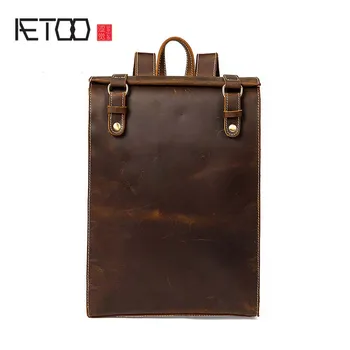 

AETOO 2018 The latest men's first layer leather shoulder bag to simple style college wind backpack hot men's bag wholesale