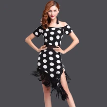 Новое поступление в горошек дизайн бальные для Латинской сальсы Танцы платье наряд пикантные кисточкой латинские танцы Танцы платье Размер: M/L/XL размеры