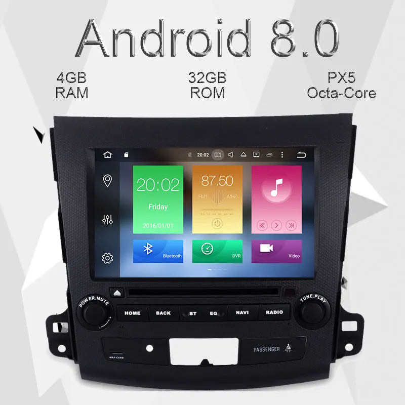 Excellent Android 8.0 Car DVD player GPS Navigation for Mitsubishi Outlander 2006~2012 For Citroen C-Crosser for Peugeot 4007 2