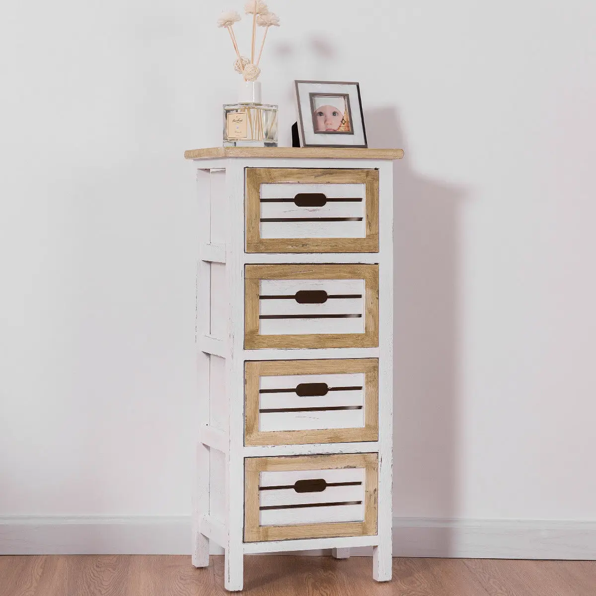 Giantex Wooden Chest Bedside Table Modern Nightstand Cabinet Side End Table with 4 Drawer Bedroom Furniture HW57054