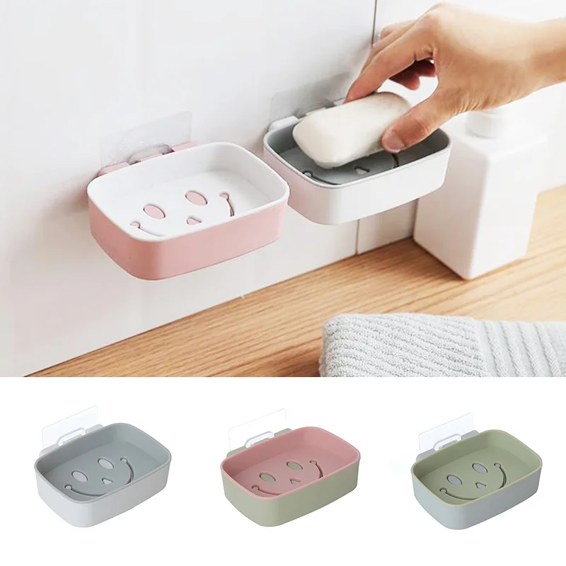 

Double Layer Soap Box Absorption Wall Smiling Face Seamless 1PC Magic Bathroom Home Supplies Storage Rack