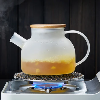 

1000ml Creative Matte Glass Teapot with Wood Lid Drinkware Teaware Home Coffee Milk Pot Water Pots Flower Tea Kettle As Decor