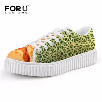 

FORUDESIGNS Women Casual Flats Platform Shoes 3D Fruit Prints Women's Lace-up Creepers Shoes Leisure Low Style Shoes for Teens