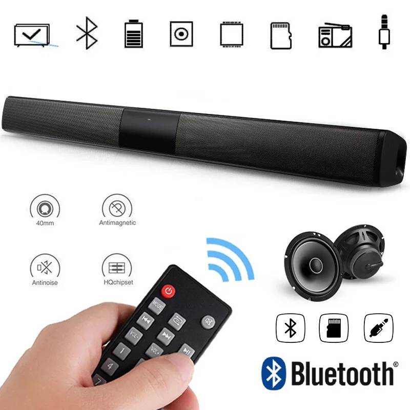 

Bluetooth Sound Bar Stereo 20W Hifi Soundbar Wireless Home Theater Surround Sound System Slim TV Speaker TF FM AUX Radio Column