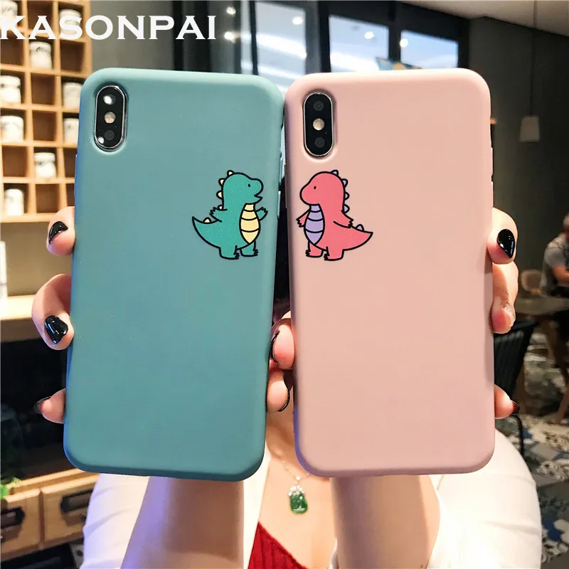 

Cartoon Dinosaur Phone Case For iphone 7 6 6S 8 Plus Cute Couple Fire Dragon Scrub Soft Back Case For iphone X XR XS MAX Cover