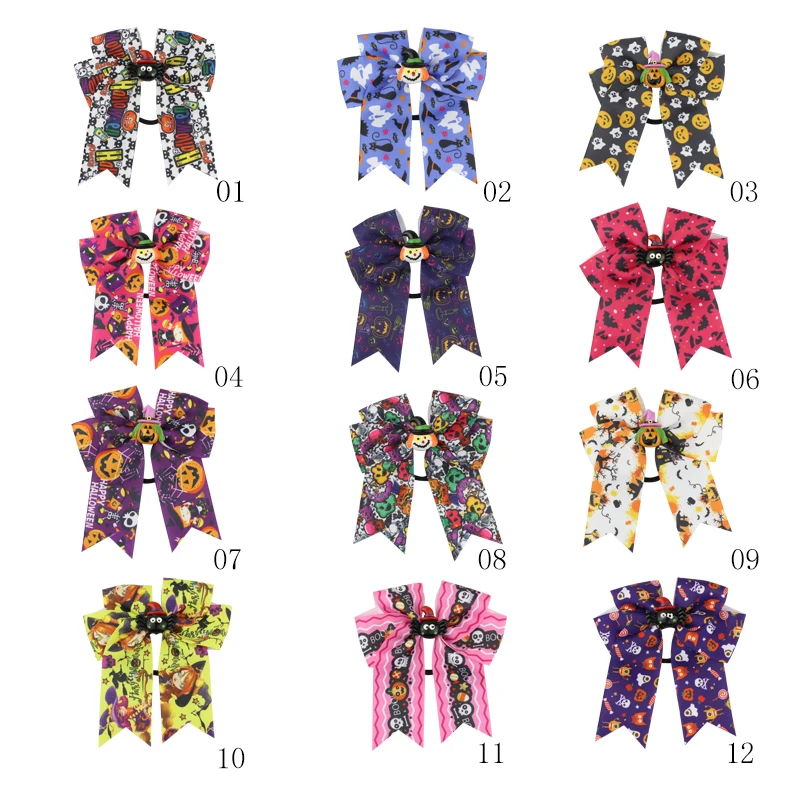 Fashion Cute Printed Cheer Bow for Girls Grosgrain Ribbon Large Hair Bow With Elastic For Girls Hair Accessories (5)