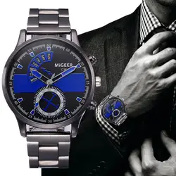 Migeer Черный наручные Часы Для мужчин Роскошные Нержавеющая сталь аналоговые кварцевые часы Для Мужчин's Военная Униформа часы браслет Relogio