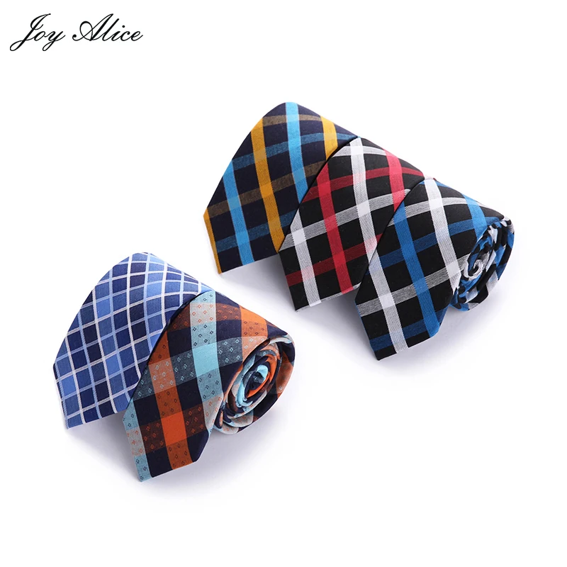 

Joy alice 100% cotton tie high quality mens fashion casual 6cm width narrow corbatas plaid neck ties fine slim neckties