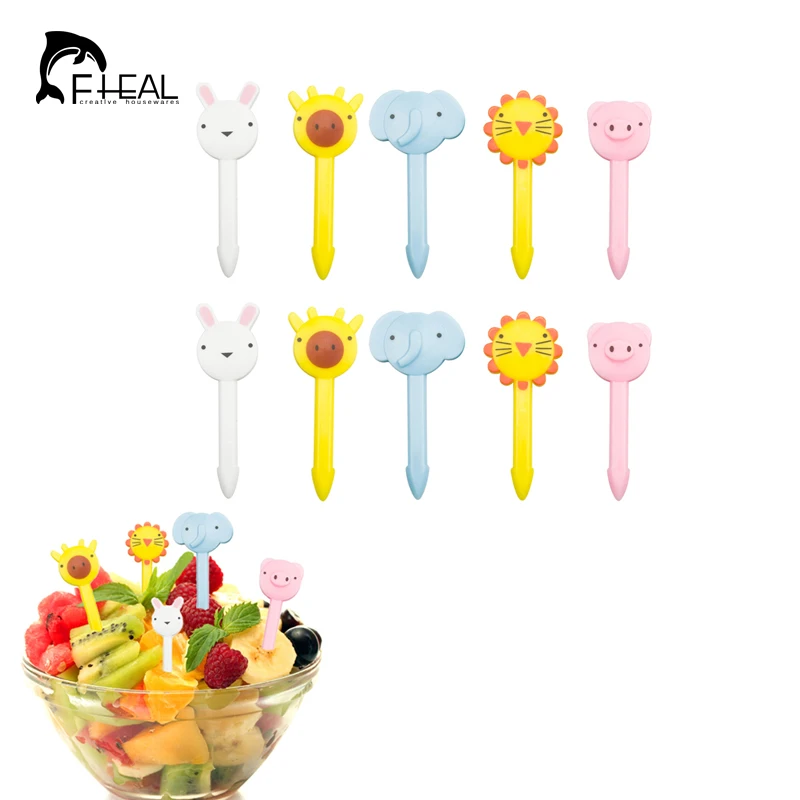 

FHEAL 10pcs/set Cute Mini Animal Fruit Fork Plastic Dessert Decoration Kitchen Bar Kids Cake Tableware