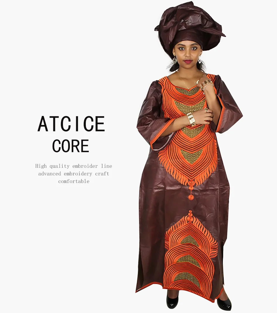 Комплект из обуви в африканском стиле платья для женщин в африканском стиле Базен Вышивка платья Длинные платья для женщин с шарфом два предмета одного комплекта A160
