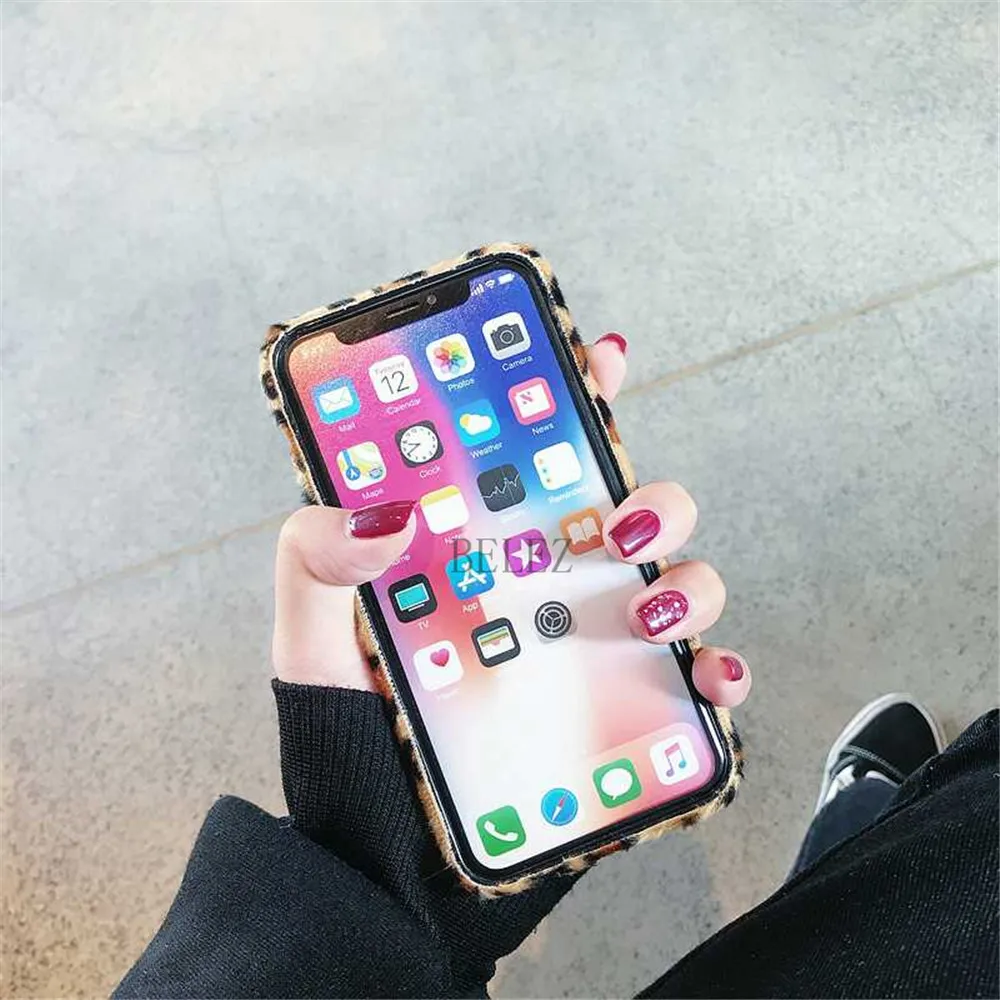 Soft Plush Phone Cases For iphone 8 7 6 6S Plus For iPhone X XR XS Max Winter Warm Fur Furry Leopard Print Cover Christmas Gift _11