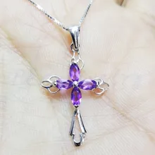 Подвеска в виде креста, настоящая подвеска с аметистом,, серебро 925 пробы, 0.15ct* 4 шт, драгоценный камень C18052801