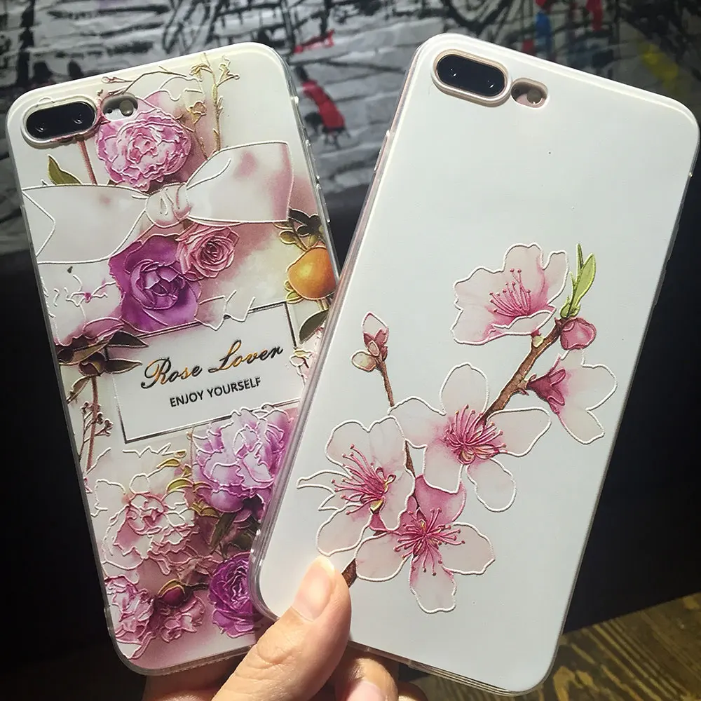 Для iPhone 7 Plus простой Роза цветка сливы 3D помощи телефона чехол для 6 S плюс