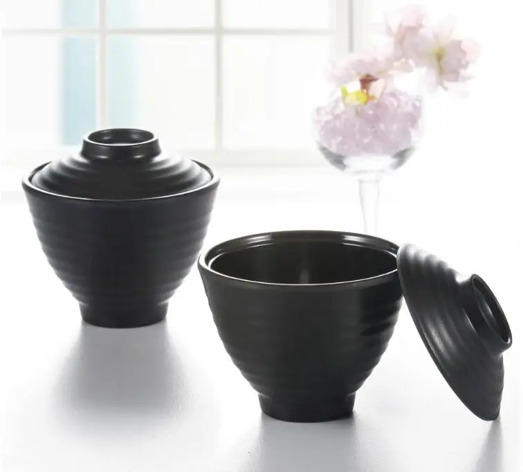 Pure melamine soup, rice bowl frosted thread bowl with bowl cover