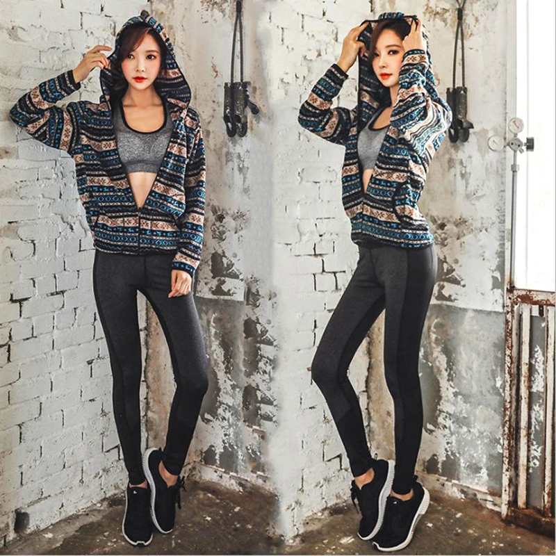 

Running Set Women Sportswear Autumn Winter Yoga Suit Fleece Jacket Sports Bra Leggings 3pcs Sport Suits Warm Windproof Sport Set