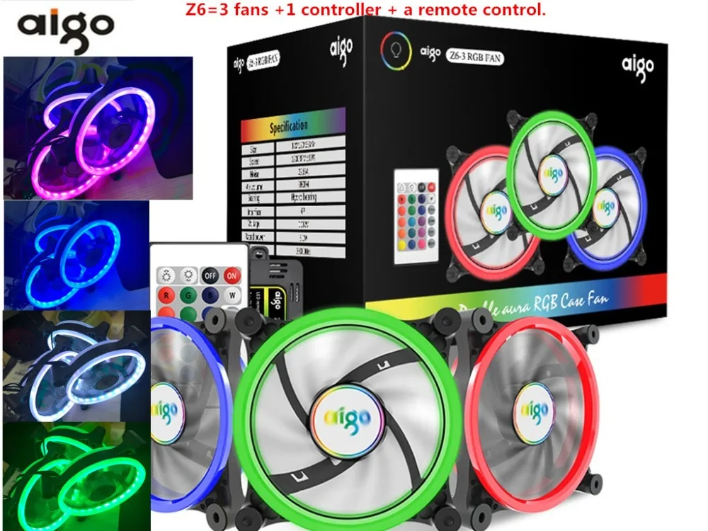 

Aigo Z6 fan RGB LED Computer Case PC Cooling Fan 120mm remote control 2 aura fans
