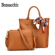 Bonsacchic 2pcs/set Women Handbag Famous Brand Ladies Hand Bags Set Large Capacity Portable Shoulder Tote Bags Female Clutch Sac