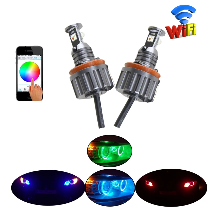 

2x 36W H8 RGB WIFI Control Led Angel Eyes Halo Ring Marker Headlight Bulbs For BMW E90 E91 E60 E61 E87 1 3 5 7 Series X3 X5 X6