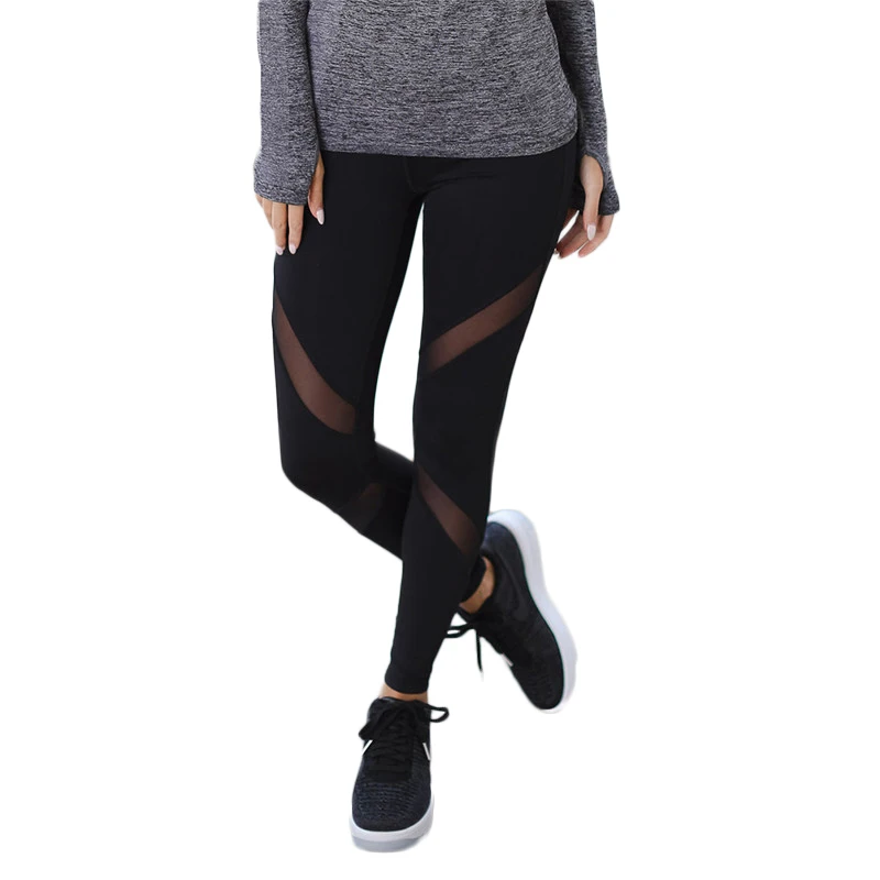 

Quick-drying Net Yarn Yoga Pants Black High Waist Elastic Running Fitness Slim Sport Pants Gym Leggings for Women Trousers