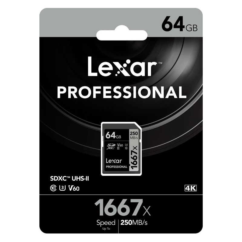 Lexar 1667x128 Гб 64 Гб V60 250 МБ/с. sd карты 256 ГБ SDXC UHS-II U3 флэш-карты памяти высокой скорости для 3D 4K HD видео