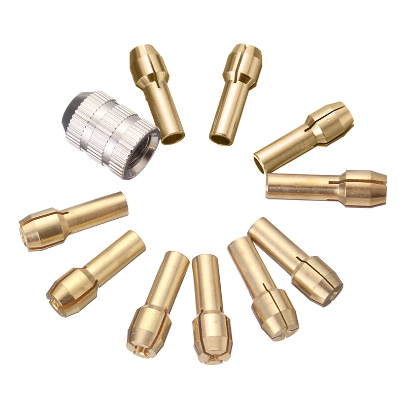 10Pcs Mini Drill Brass Copper Collet Chuck 0.5-3.2mm 4.3mm Shank With Screw Nut for Dremel Rotary Tool Mini Tools Dropshipping