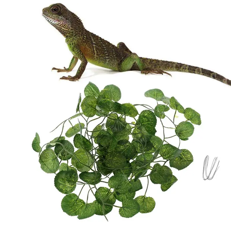 

2m Artificial Vine Reptile Terrarium Box Habitat Decoration Lizard Green Fake Plants Leaves Habitat Decor C42