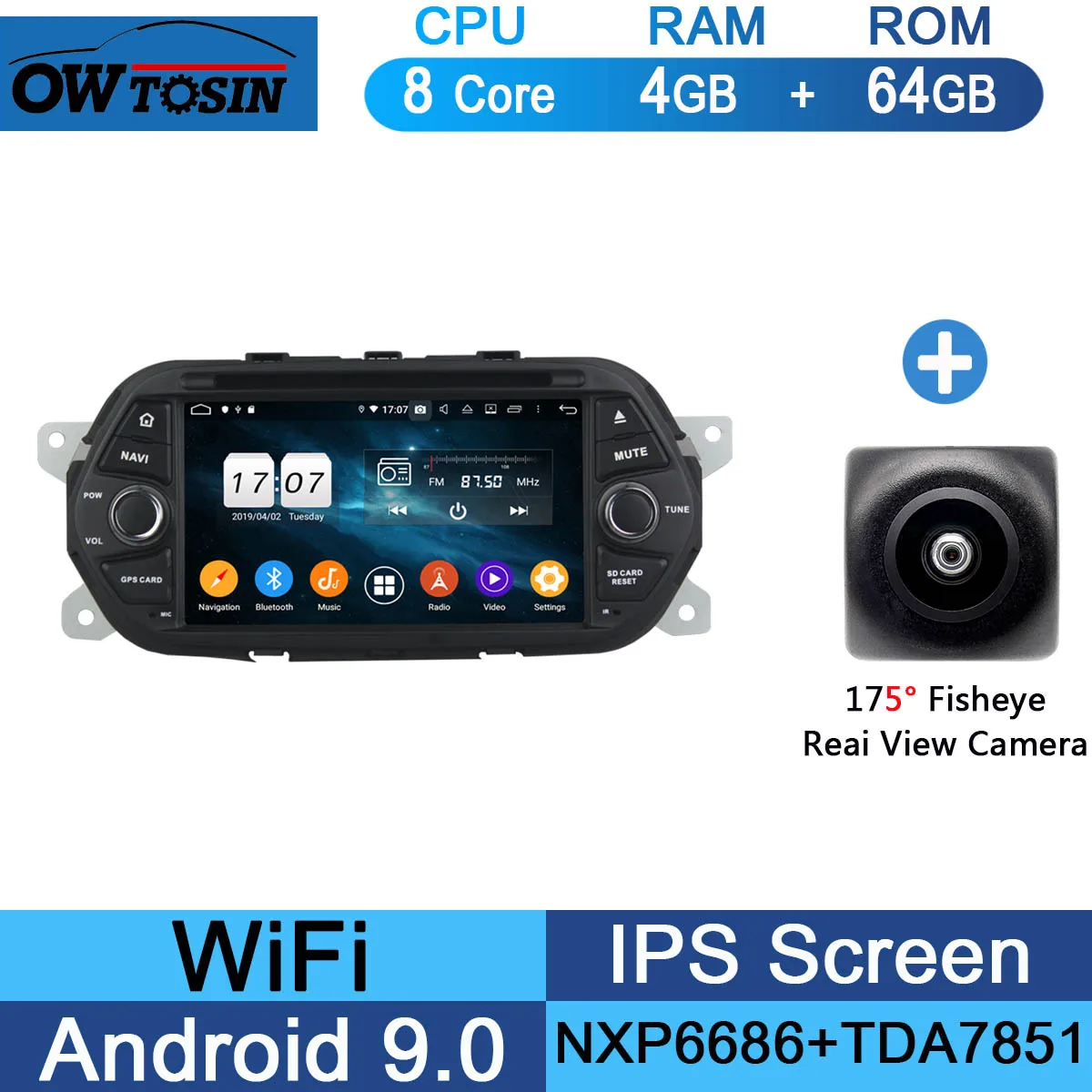 " ips 1024*600 8 ядерный 4 Гб ram+ 64 Гб rom Android 9,0 автомобильный dvd-плеер для FIAT EGEA CarPlay Parrot BT Радио AdasDVR - Цвет: 64G Fisheye Camera