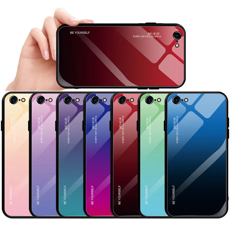 Градиентный чехол из закаленного стекла для iphone 6, 6 S, 7, 8 Plus, для iphone X, XS, XR, XS, Max, чехол для телефона, защитный чехол, Fundas