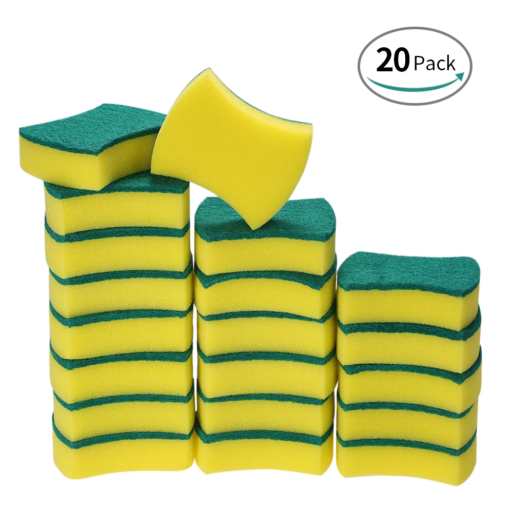

20pcs Multi-purpose Double-faced Sponge Scouring Pads Dish Washing Stains Removing Cleaning Brush for Kitchen Garage Bathroom