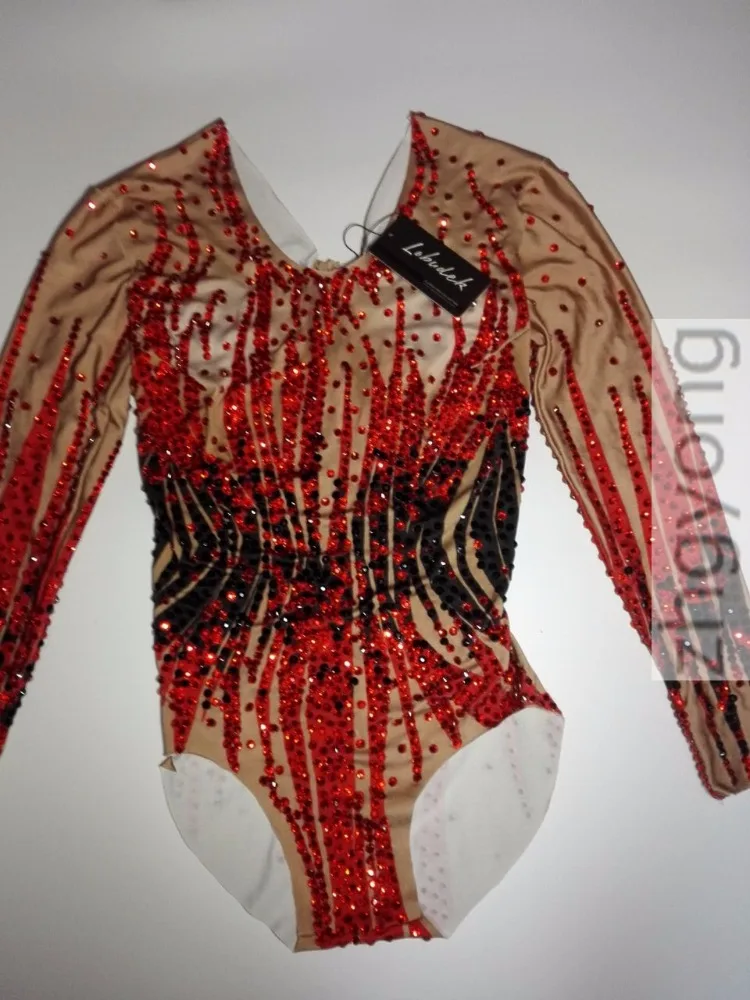 Full Diamond Female Leotard Bodysuit Red Black Crystals Long Sleeve Jumpsuit Nightclub Women Leading Dancer DJ DS Stage Costume cut out bodysuit