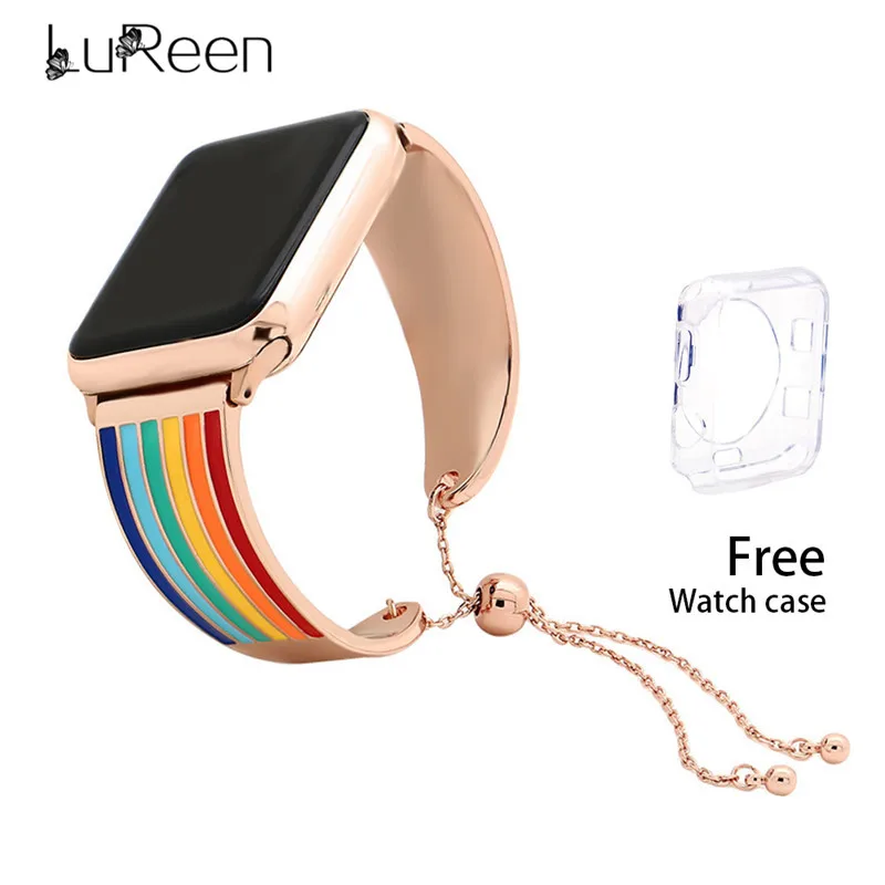 

LuReen Rainbow Color Watchband For iWatch Stainless Steel Watch Strap for Apple Watch Bands 38mm/42mm Adjustable Metal Buckle