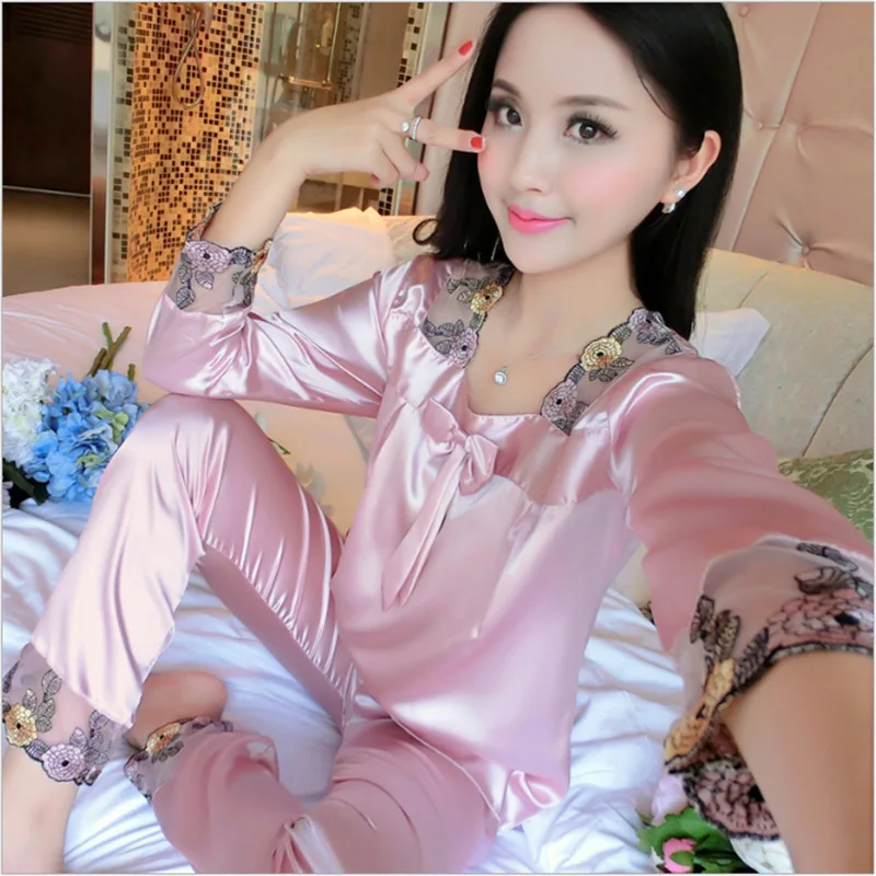 FLC112 атласная пижама Шелковый пижамный комплект женские пижамы Mujer Pijama Feminino Pyjama