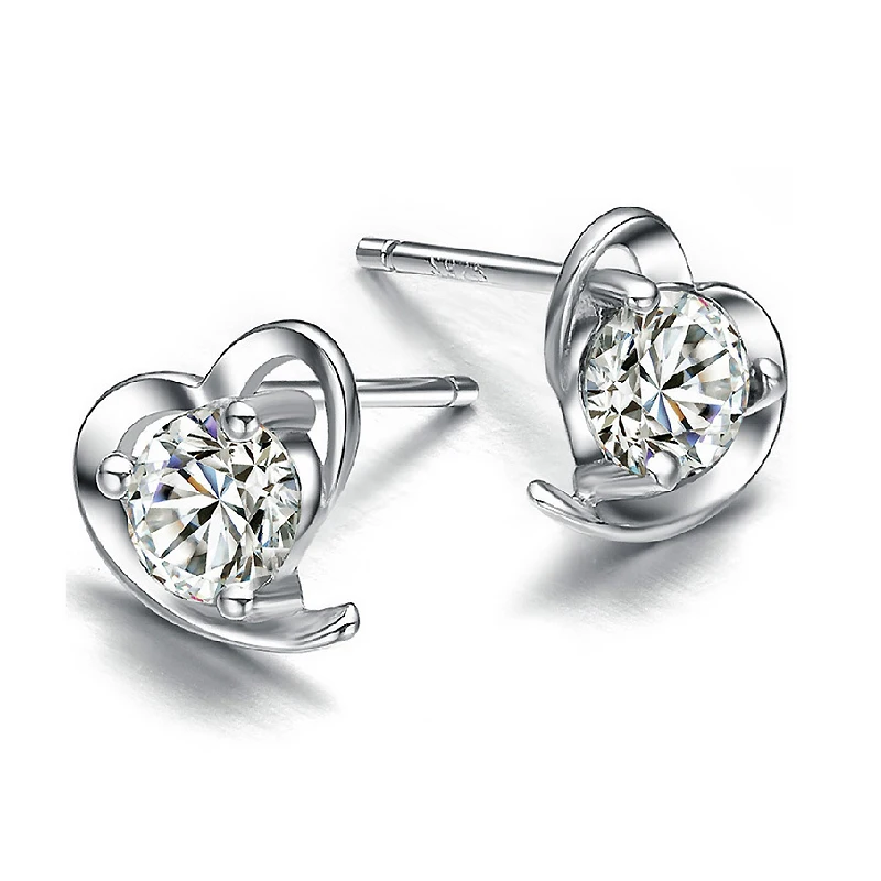 

Authentic 925 Sterling Silver Dazzling Cubic Zircon Stone Heart Stud Earrings Fashion Woman Jewelry 2 Colors Option