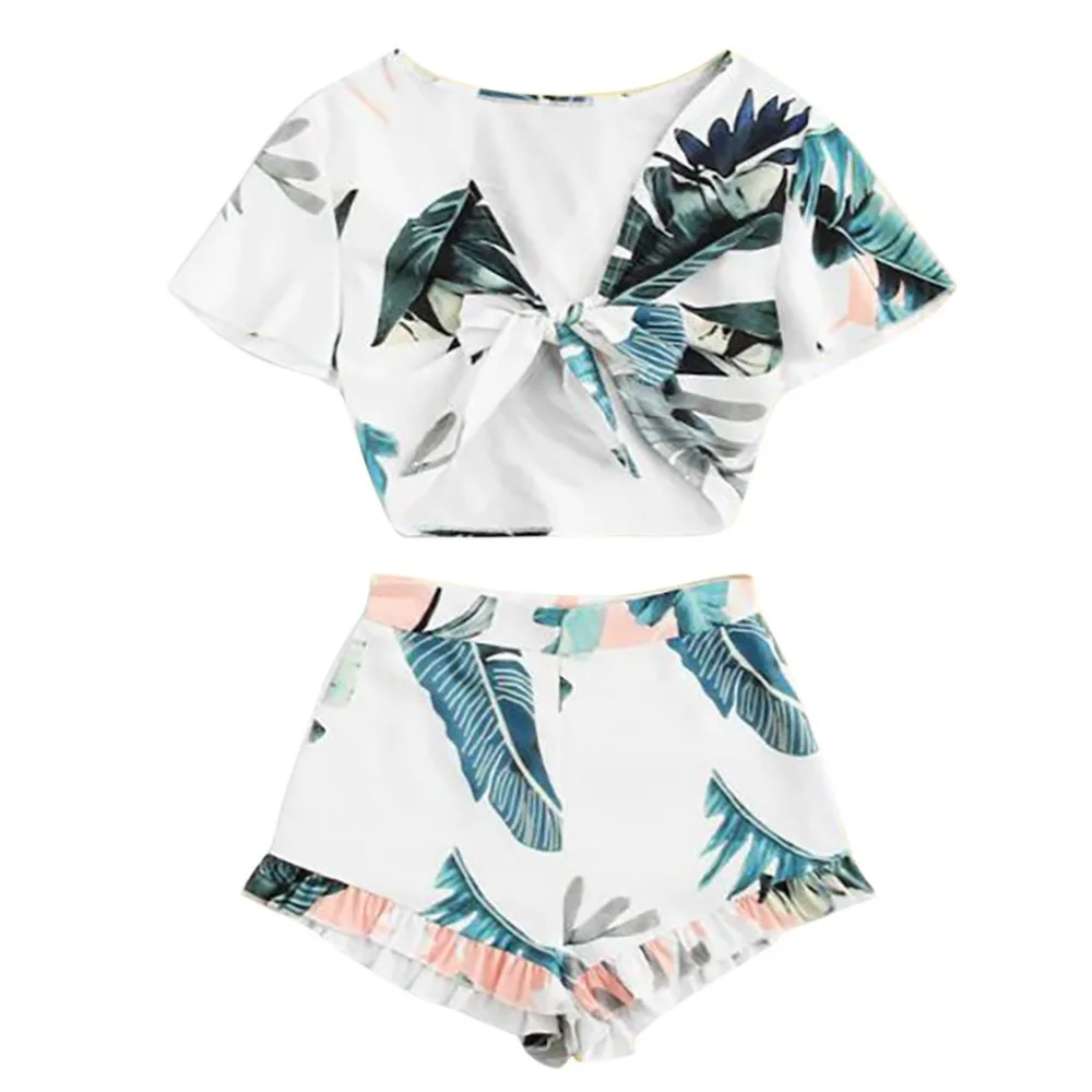 

Women's Plus Size Bohemian Floral Print Playsuits Sling Two-Piece Vest And Shorts Sexy Mini Casual Polyester Jumpsuits HX0503