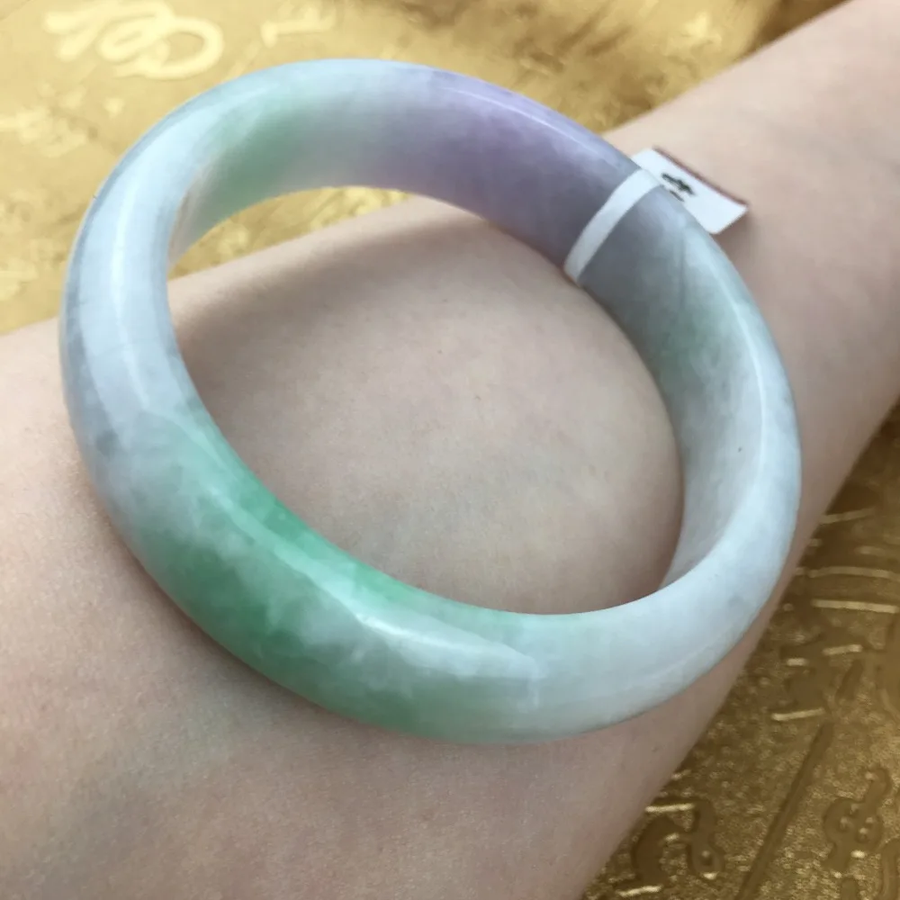 

Send A certificate natural Jadeite bracelet Natural elegant purple green two-color 54-61mm bracelet Jewelry gift