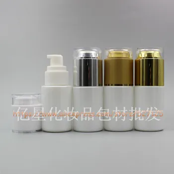 

30ml white(painted) glass bottle with white pump and acrylic lid.lotion/essetial oil/moisturizer/facial water cosmetic container