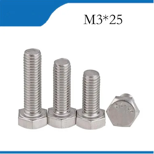 

25pcs M3 25mm M3*25mm 304 Stainless Steel SS DIN933 Full Thread HEX Hexagon Head Screw m3 screws